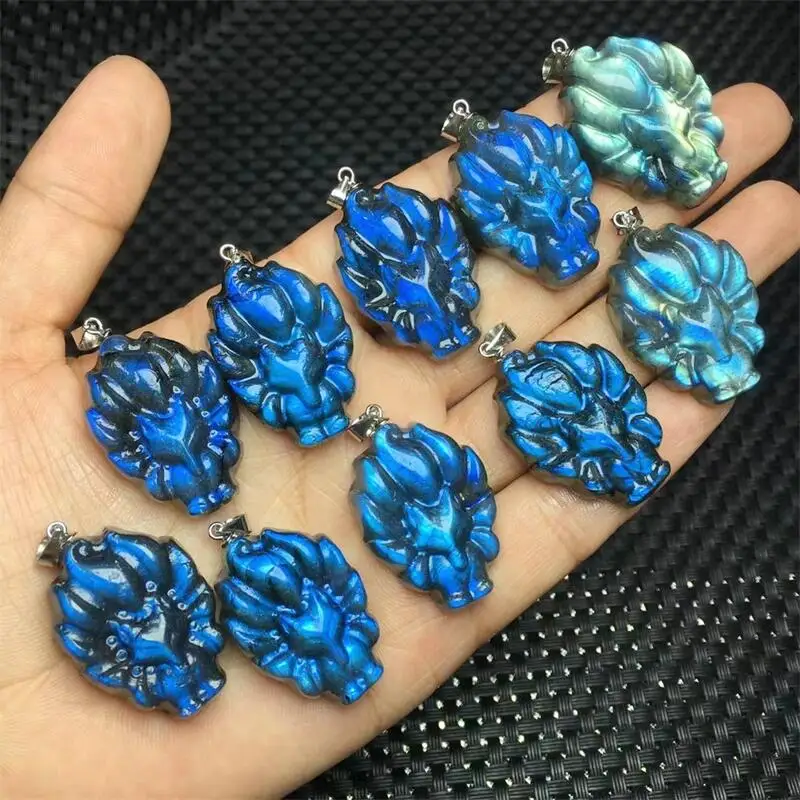 S925 Natural Colored Labradorite Nine-tailed Fox Pendant Healing Reiki With Hole Fashion Jewelry For Friends Gift 1PCS