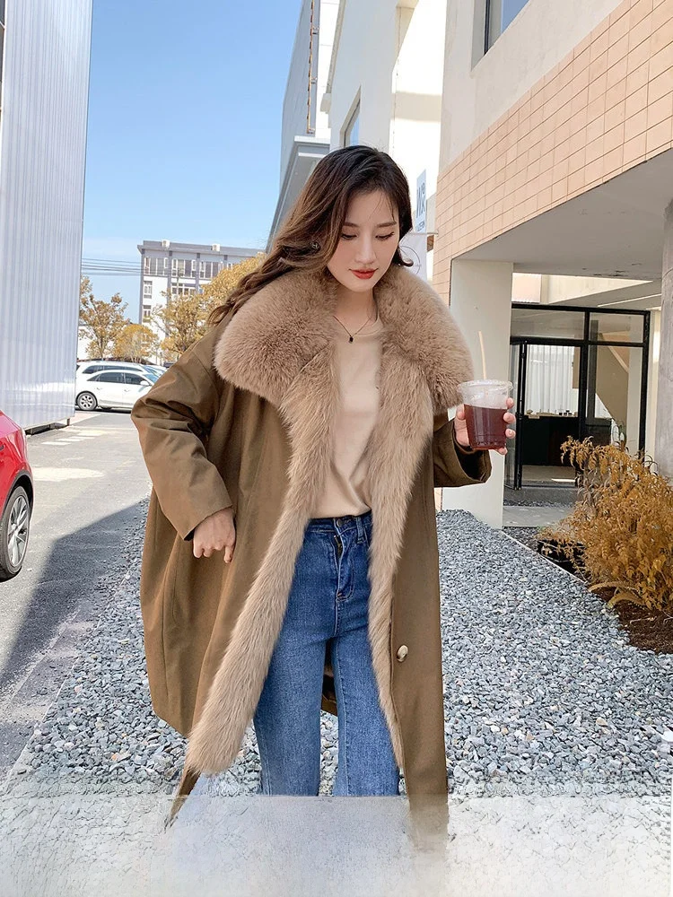 

Женская зимняя парка Anna Home Sle с отстегивающейся подкладкой из кроличьего меха, средней длины, в корейском стиле