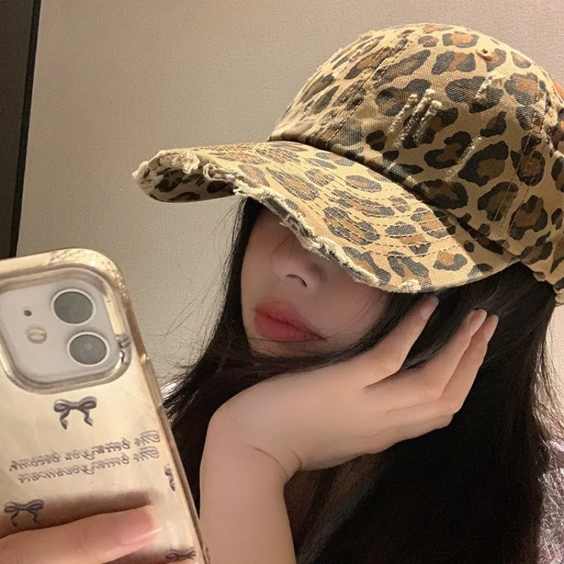 

Leopard print baseball cap, female street personality, retro vintage, vintage American wide brimmed sun shading duckbill cap