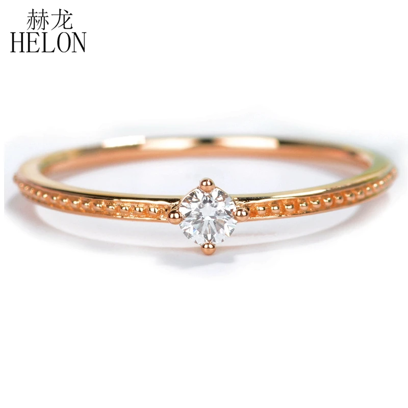 

HELON Solid 14K 10k Rose Gold 0.10ct VV/DEF Color Lab Grown Moissanite Diamond Engagement Ring For Women Jewelry Moissanite Ring