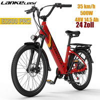 Lankeleisi  ES500 adult stride electric bicycle, 500W motor, 14.5Ah, 7 speeds, 24''*2.4'' tire city electric bicycle.