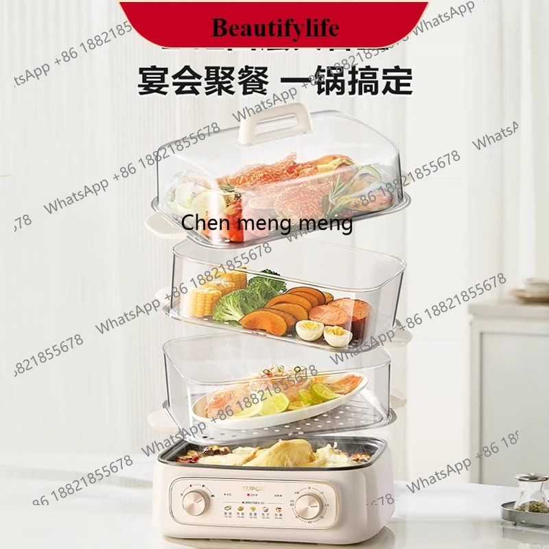 

E132 Электрическая пароварка Многофункциональная бытовая трехслойная машина для завтрака Многослойная кастрюля Интегрированная кастрюля для тушения