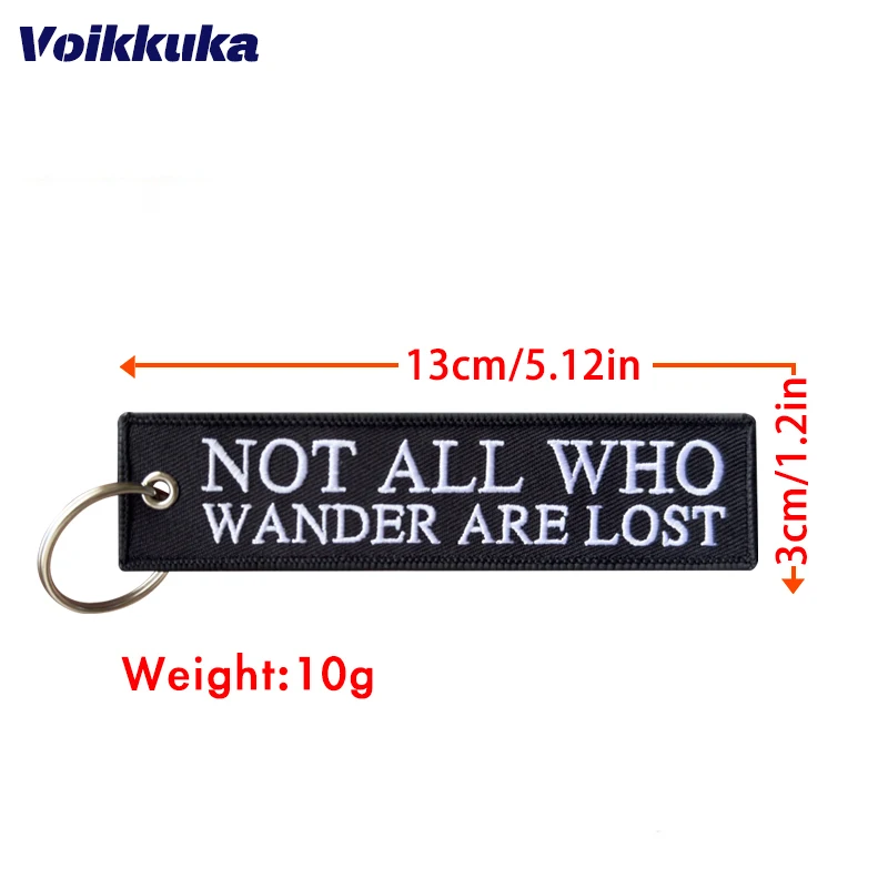 1Pc/2Pcs/3Pcs Set Sale Not All Who Wander Are Lost Both Sides Embroidery Patterns Funny Keychain Motorcycle Red Tag Keychain