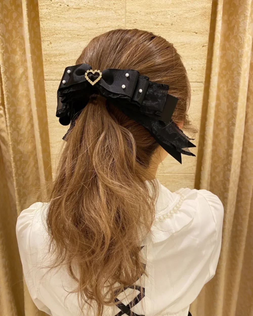 Sweet Beaded Yarn Ribbon Bezel Headwear Women Girls Vintage Big Bownot Hairband Wide Hairclip Headdress For Hairpin Accessories