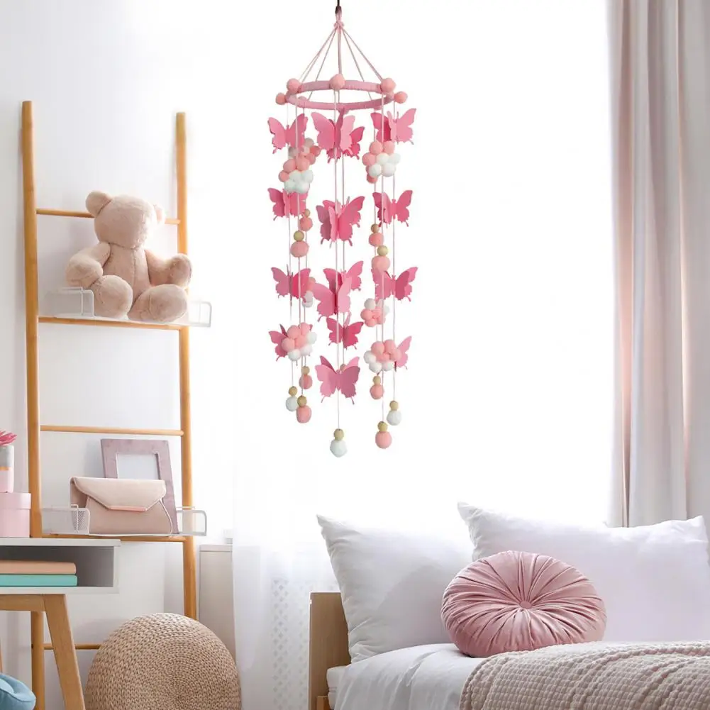 Butterfly Pompom Hanging Decoration Baby Crib Mobile Home Office Nursery Living Room Butterfly Wind Chime Pendant Home Decor