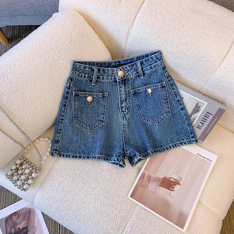 Frauen Retro Denim Shorts Sommer Dünne 2025, Neue Hohe Taille Lose Breite Bein Mode Mädchen High Street A-line Hot Jean Hosen