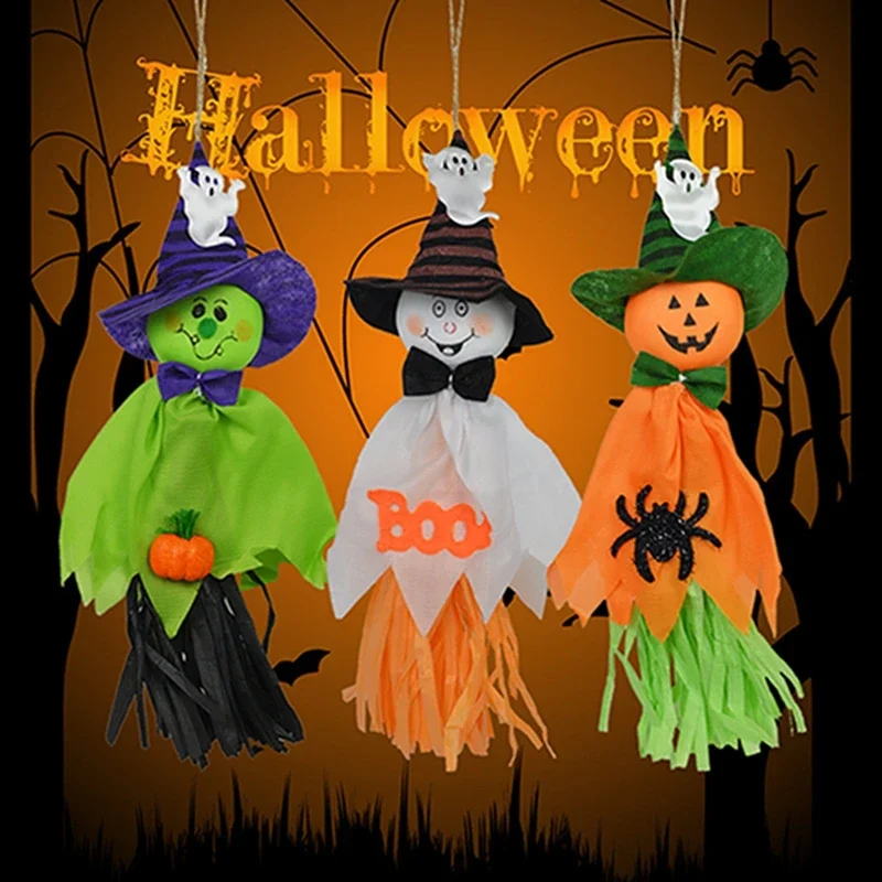1-5PCS Halloween Hanging Ghosts with Pumpkin Straw Windsock Outdoor Decor for Garden Lawn Party Scary Pendants Holiday