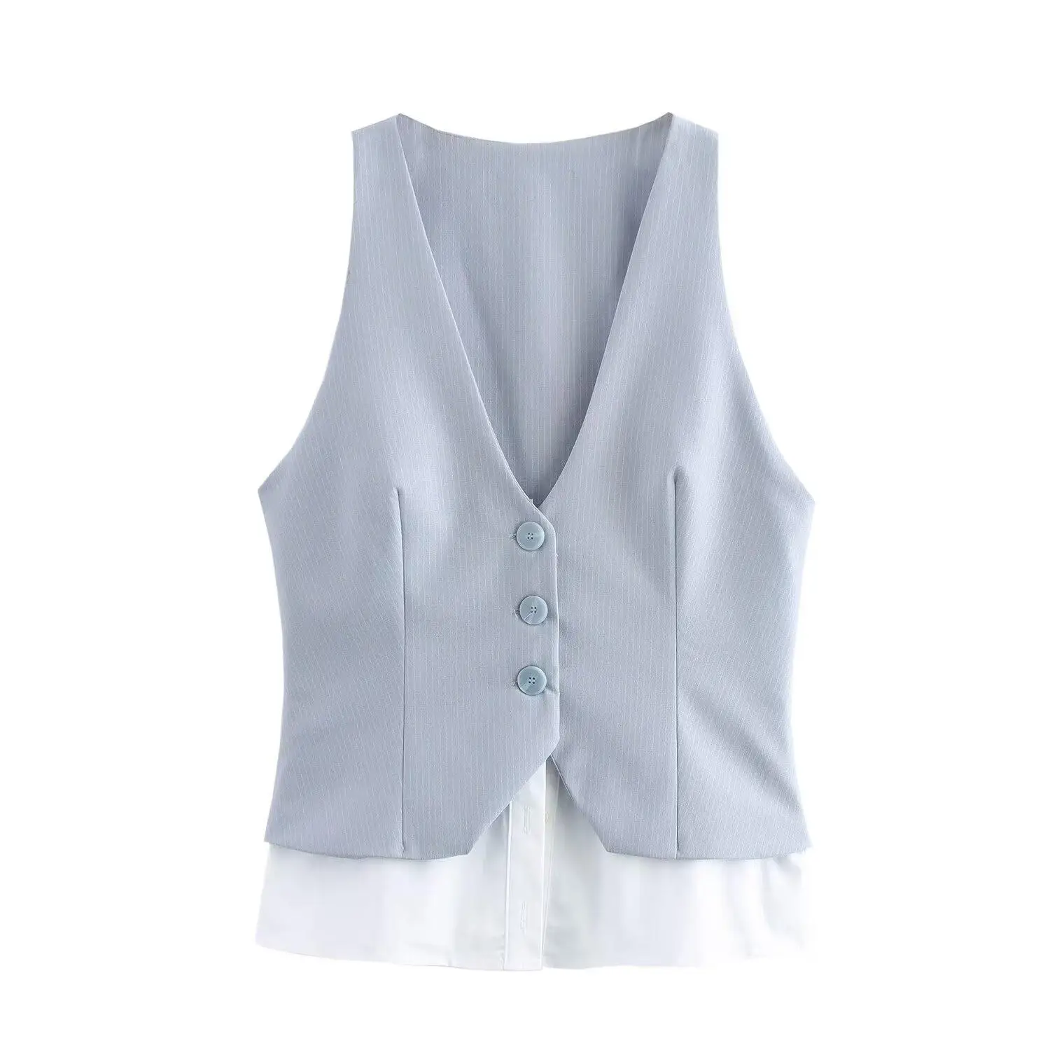 JNLEAOG Spring New Women's Fashionable V-neck Stripe Patchwork Sleeveless Top Stylish Versatile Polyester Fiber Tank Top
