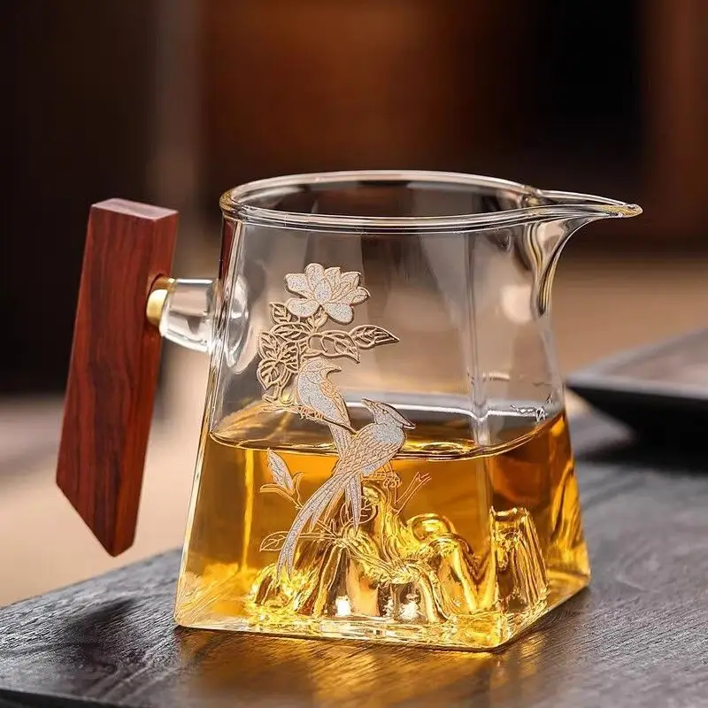 Glass Teapot with Wooden Handle, Kung Fu Tea Set Accessory, Tea Divider, High Temperature Resistant, Suitable for Electric Ceramic Stove