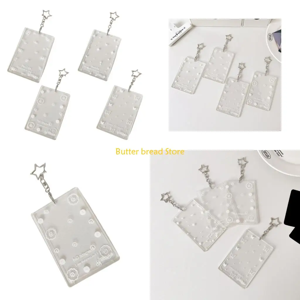 W89C Clear Card Sleeve 3Inch Photo Display Case with Keychain Water Resistant Acrylic Card Protector for Small Photo