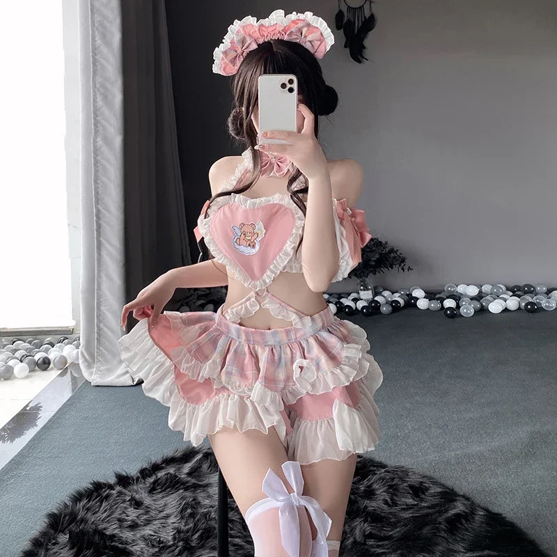 Uniforme de sirvienta de pastel para mujer, disfraz de Lolita, atuendo de amor de Anime, traje de Cosplay, vestido rosa de mucama, trajes de juego de rol para Halloween