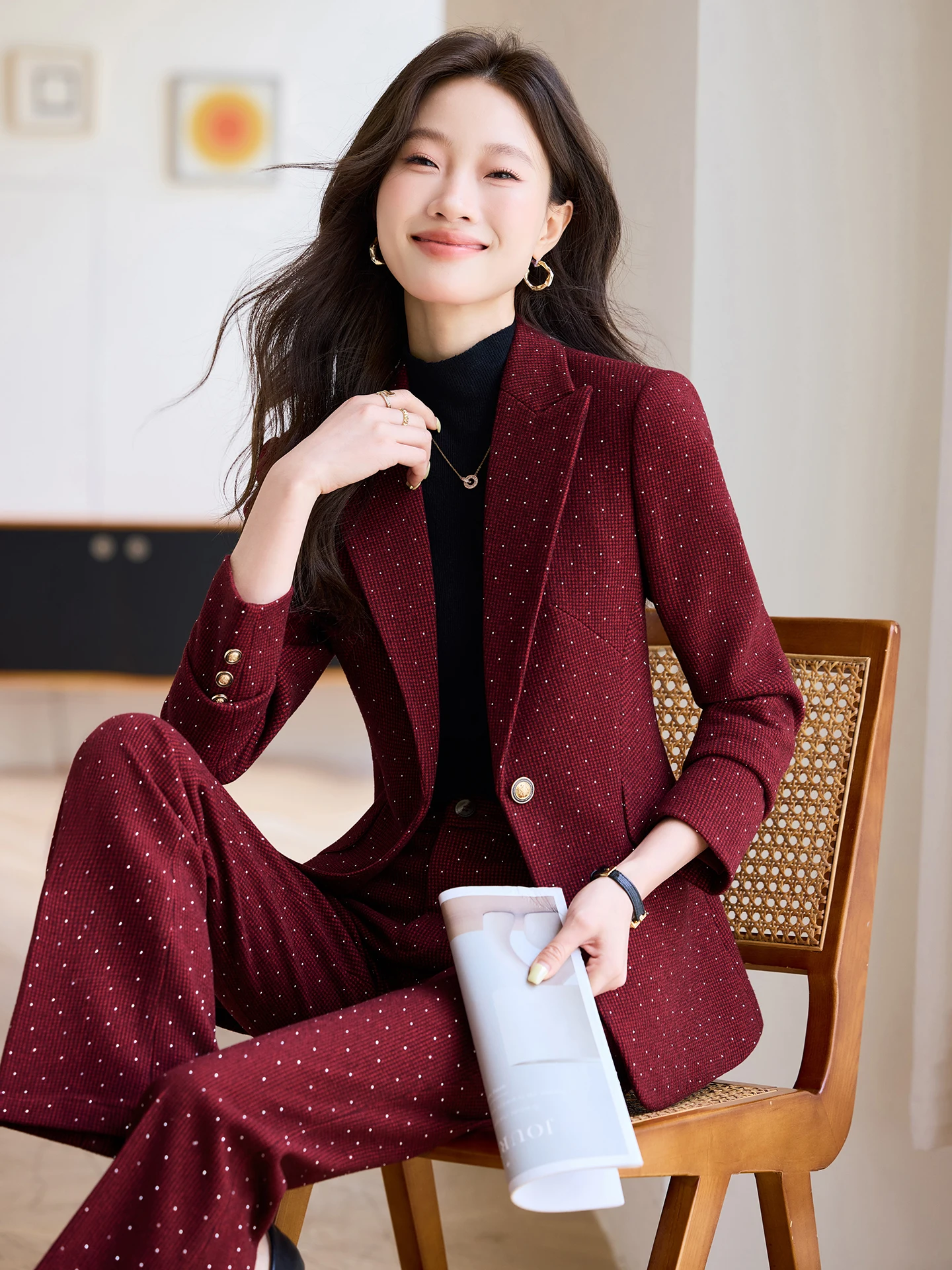 

Ele Women's Suit Jaet Casual Formal Workwear Faionable Outerwear Spring Autumn New Sle Profional Career Outfit Set