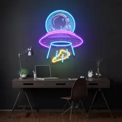 UFO Astronaut Neon Sign Wall Decor Artwork Teens Children Bedroom Dimmable USB Night Sign Astronaut Space Game Room Decor