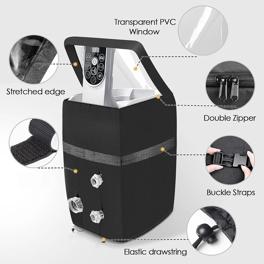 600D Waterproof Spa Heater Cover with Clear PVC Window for Double Zipper and Adjustable Straps Black 13x13x21in Outdoor