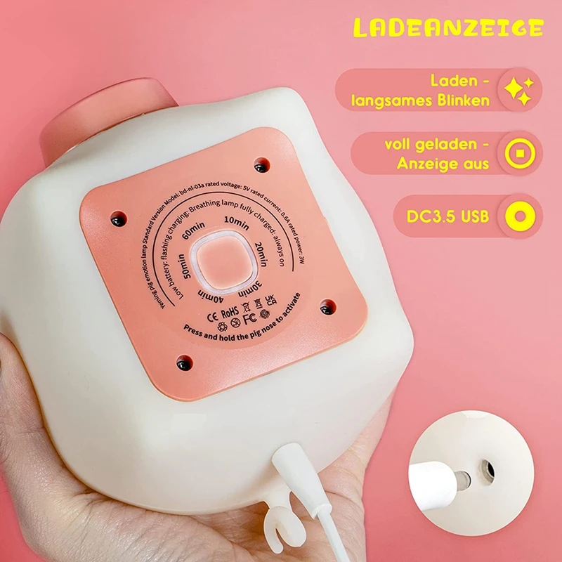 Kawaii Silicone LED Night Light, Dimmable Baby Night Light, Lâmpada de Noite Infantil Animal com Temporização, Candeeiro de Mesa Recarregável