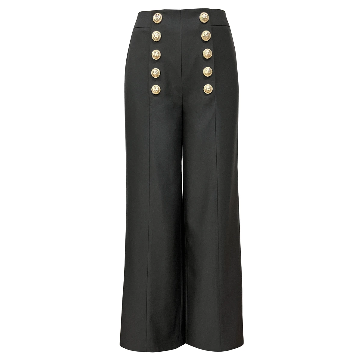 Black And White S-XXL New Fashion Solid Color Double-Breasted Straight Body Slim Commute With Nine Points Women'S Pants