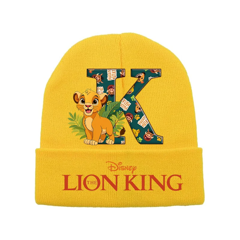 Mufasa Lion King Winter Knitted Hat Letter Initials Print Warm Cap Cartoon Soft Beanie Hats for Boys Men Outdoor Windproof Hats