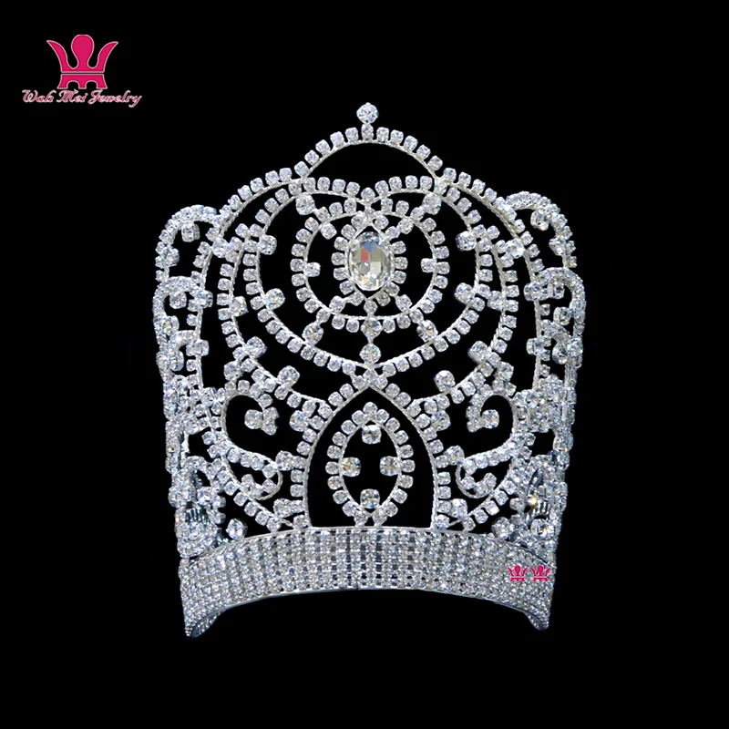 

Large Size Pageant Crown Rhinestone Crystal Tiaras and Crowns Bride Wedding Hair Jewelry Big Headdress For Women