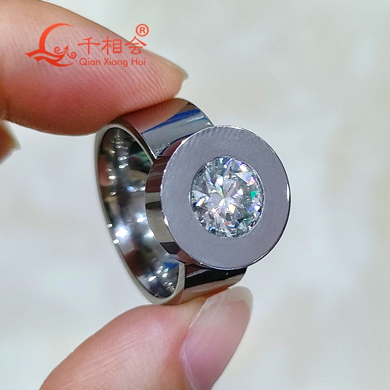 8mm round white D Moissanite Dismantling ring replace stone silver color Stainless steel jewelry Bathing swimming men women gift