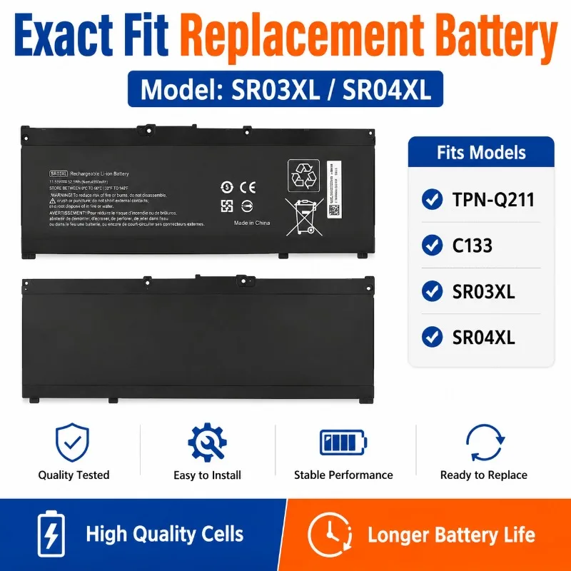 Compatible SR03XL SR04XL TPN-Q211 C133 11.55V Li-ion Rechargeable Replacement Battery for Notebook PC Repair Laptop Battery Pack