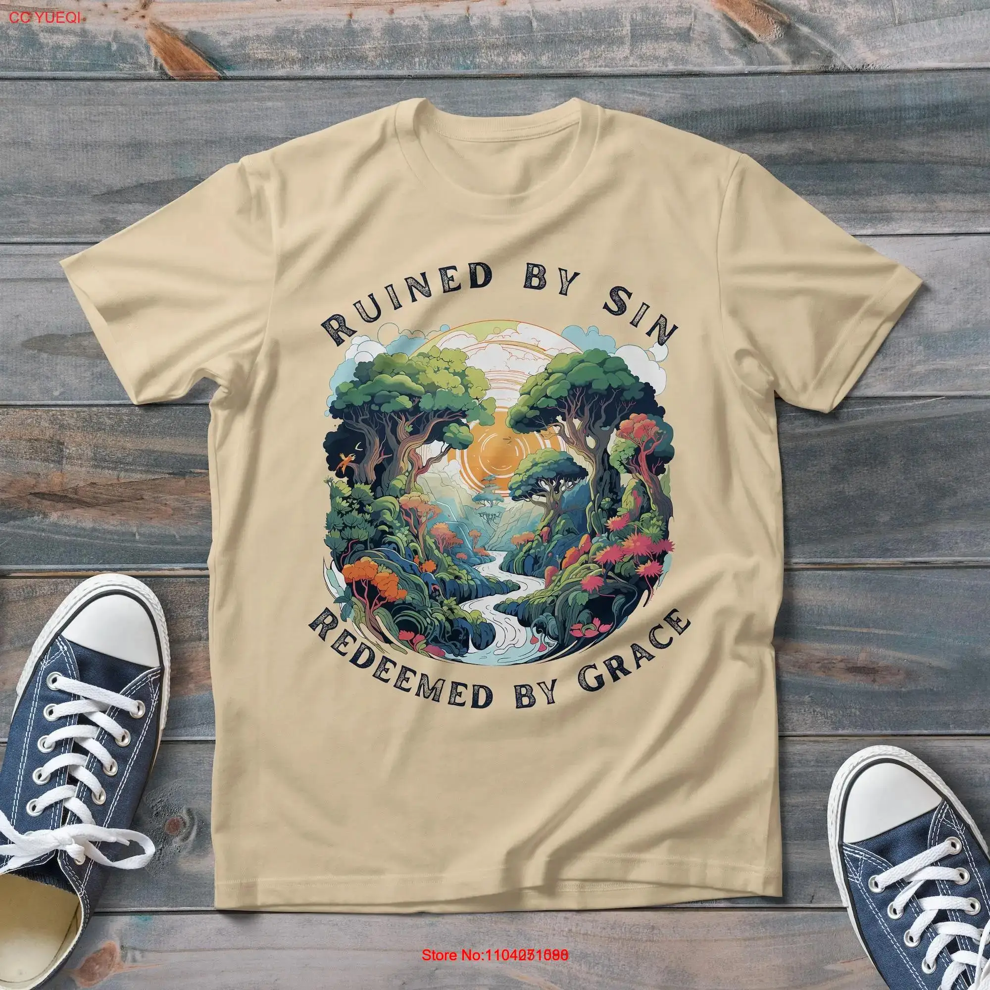 Garden Of Eden Redeemed By Grace Cotton T Shirt Vintage Christian Trendy Style long or short sleeves