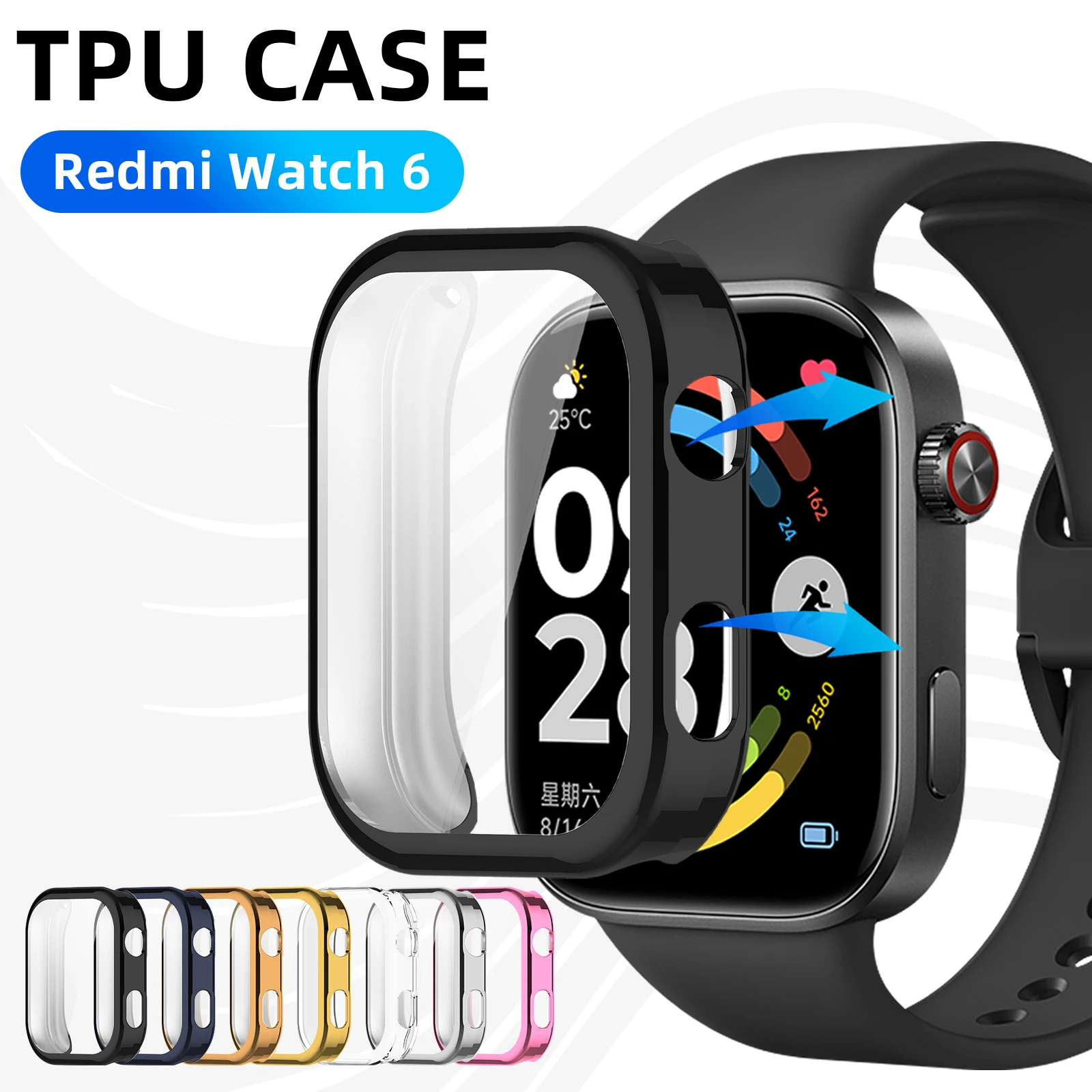 

Case for Xiaomi Redmi Watch 6 Screen Protector Case Soft TPU All-Around Protective Bumper Cover for Redmi Watch6 Accessories