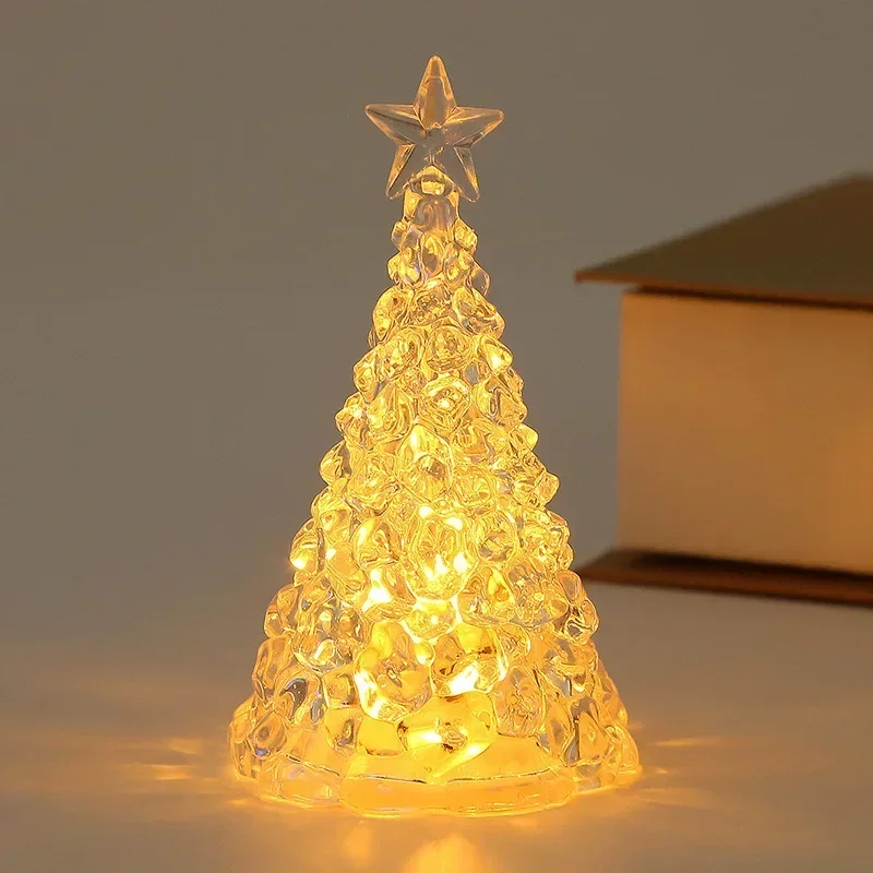 Crystal Christmas Tree Light Warm Colorful Battery Night Light Star Bedroom Christmas Table Decoration Candle Light Gift