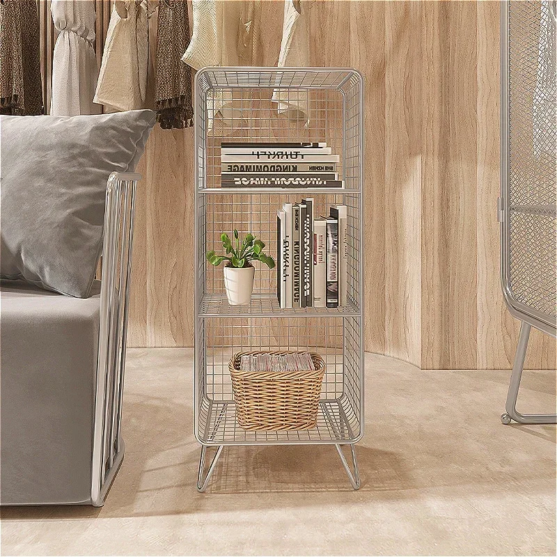Gold Trimmed Leg Bedside Cabinet, Multi-functional Book Storage Shelf for Living Room, Modern Minimalist Industrial Style
