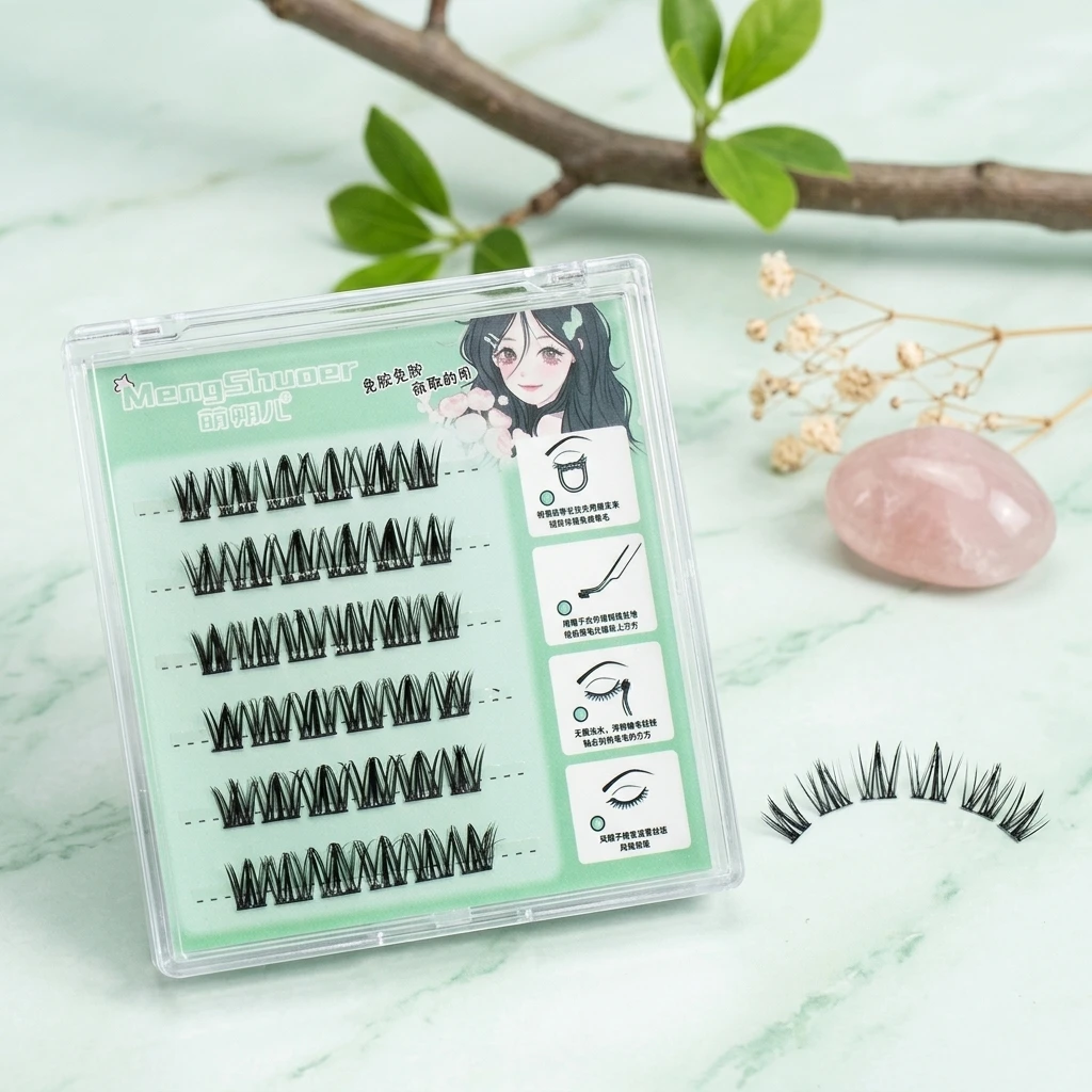 6rows Glue-free Dense Sunflower False Eyelashes Voluminous Wispy Fake Eyelash Natural Curling Synthetic Fiber For Daily Commute