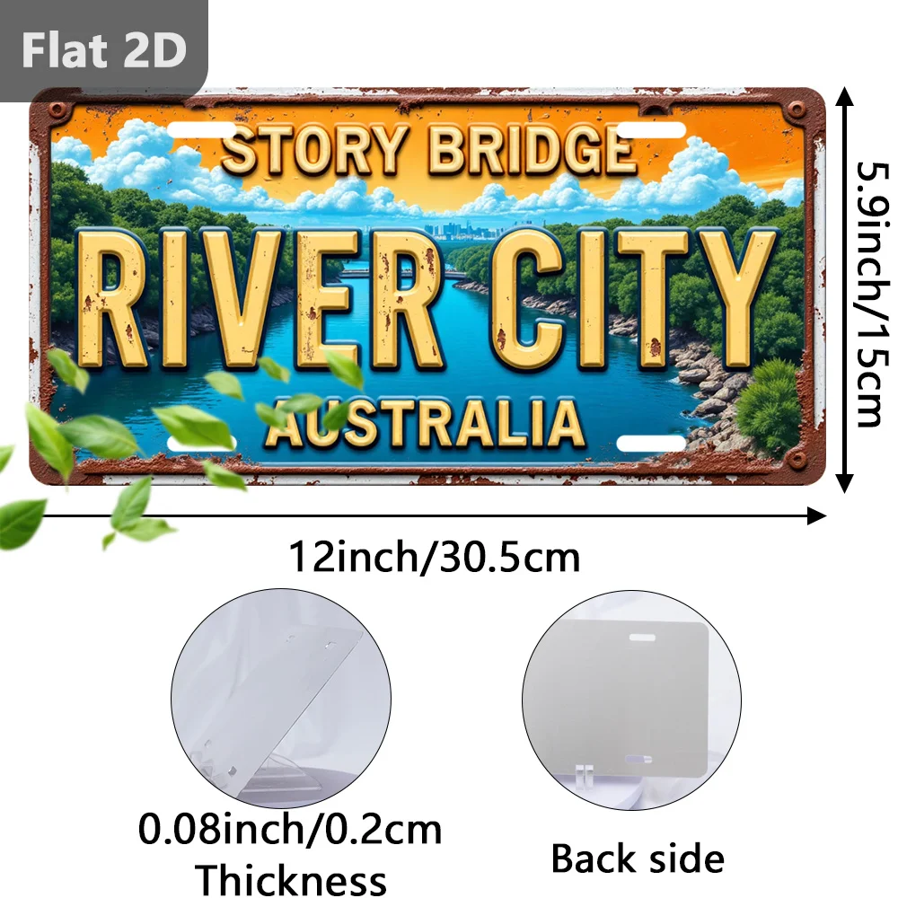 2D Flat, 1pc, Only for Decoration Decor, Outdoor Signs & Wall Decor (30.48cm X 14.99cm), Tin Sign Story Bridge, Australia, Retro