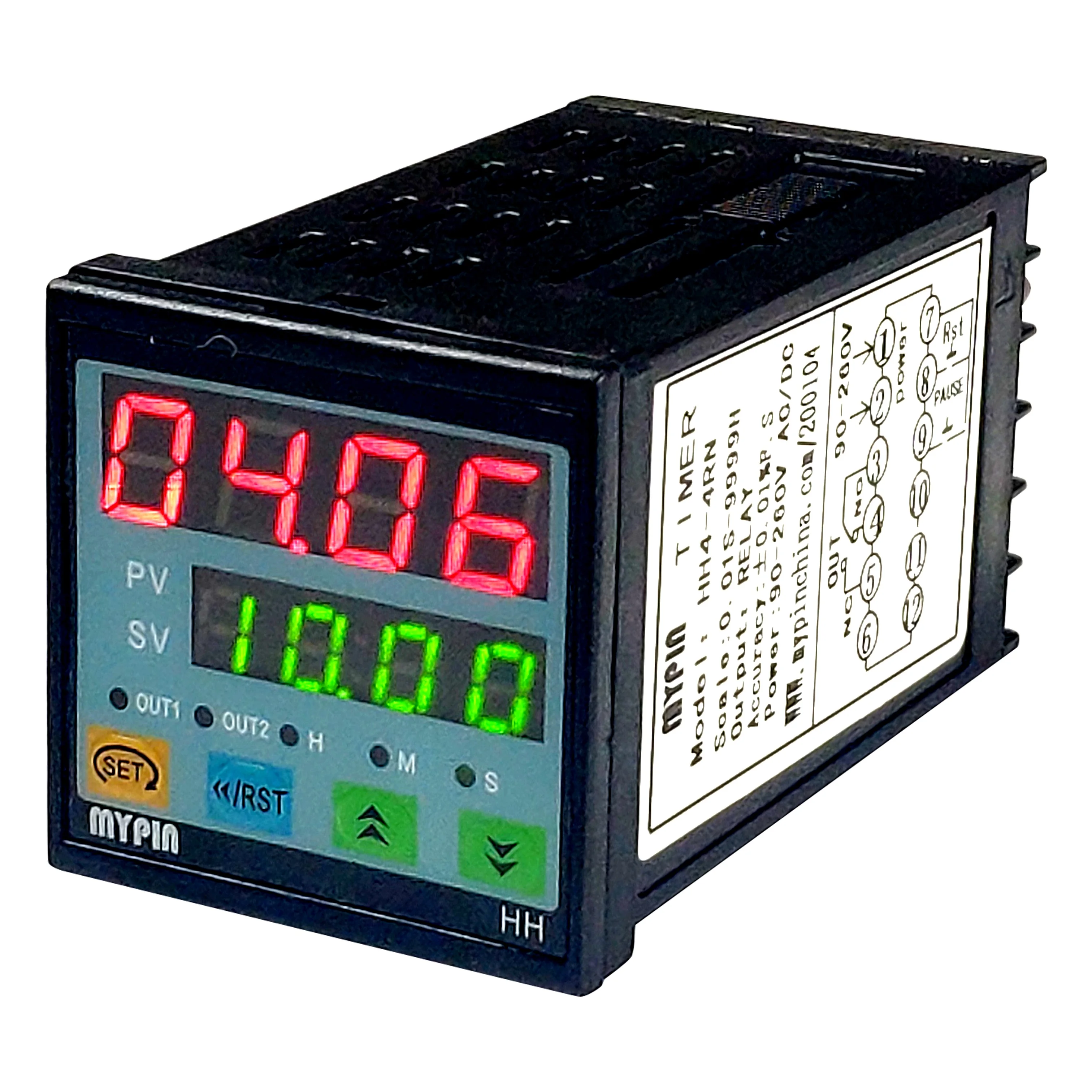 MYPIN HH4E-4SN Miniature High Power Epoxy Intelligent Segments 24V DC IP65 SSR Digital Timer Relay Sexagesimal Display for Auto