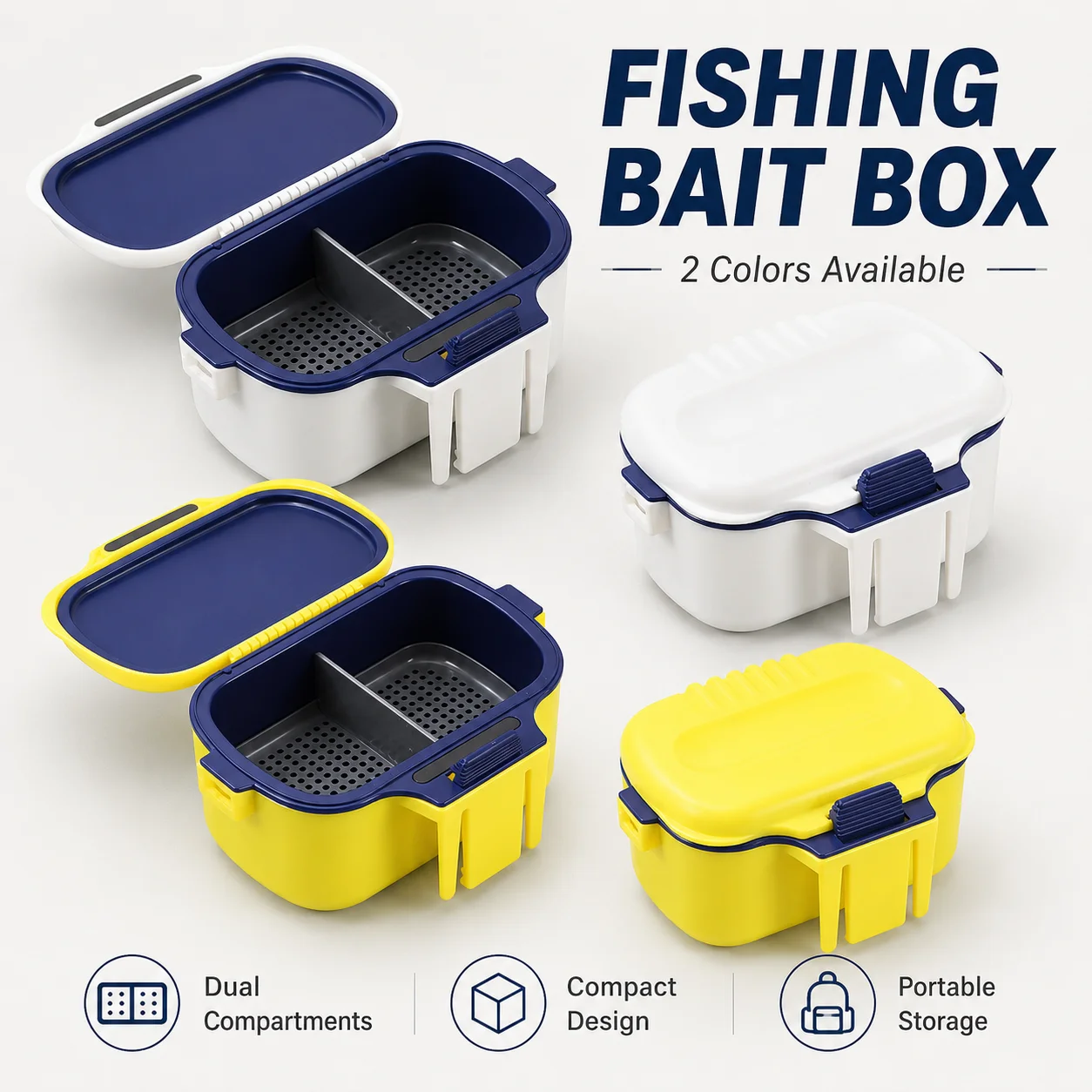 Portable Fishing Bait Box Dual Compartment Perforated Tray Tackle Storage Case for Worms Hooks Pellets Outdoor Angling Gear Kits