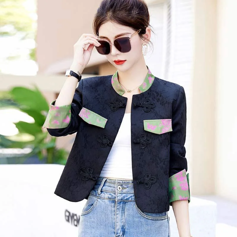 Print Short Jacket for Women's Spring and Autumn French High end Design Patchwork Popular New Chinese Style Patchwork BlazerTop