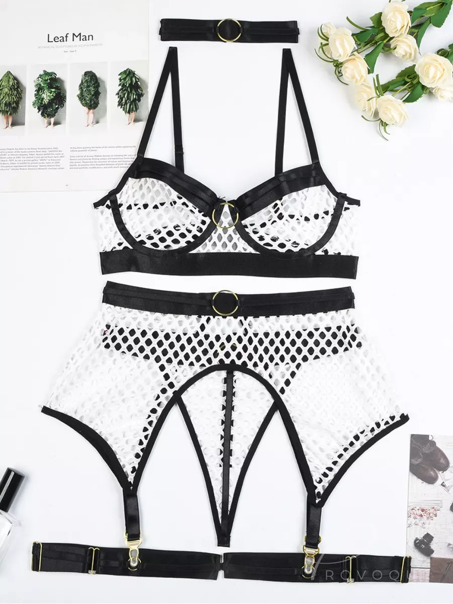 Valentines Day Naughty Lingerie Outfits Fishnet Exotic Strappy Backless Hollow Out Choker Garter Lingerie Women's Underwear 2024