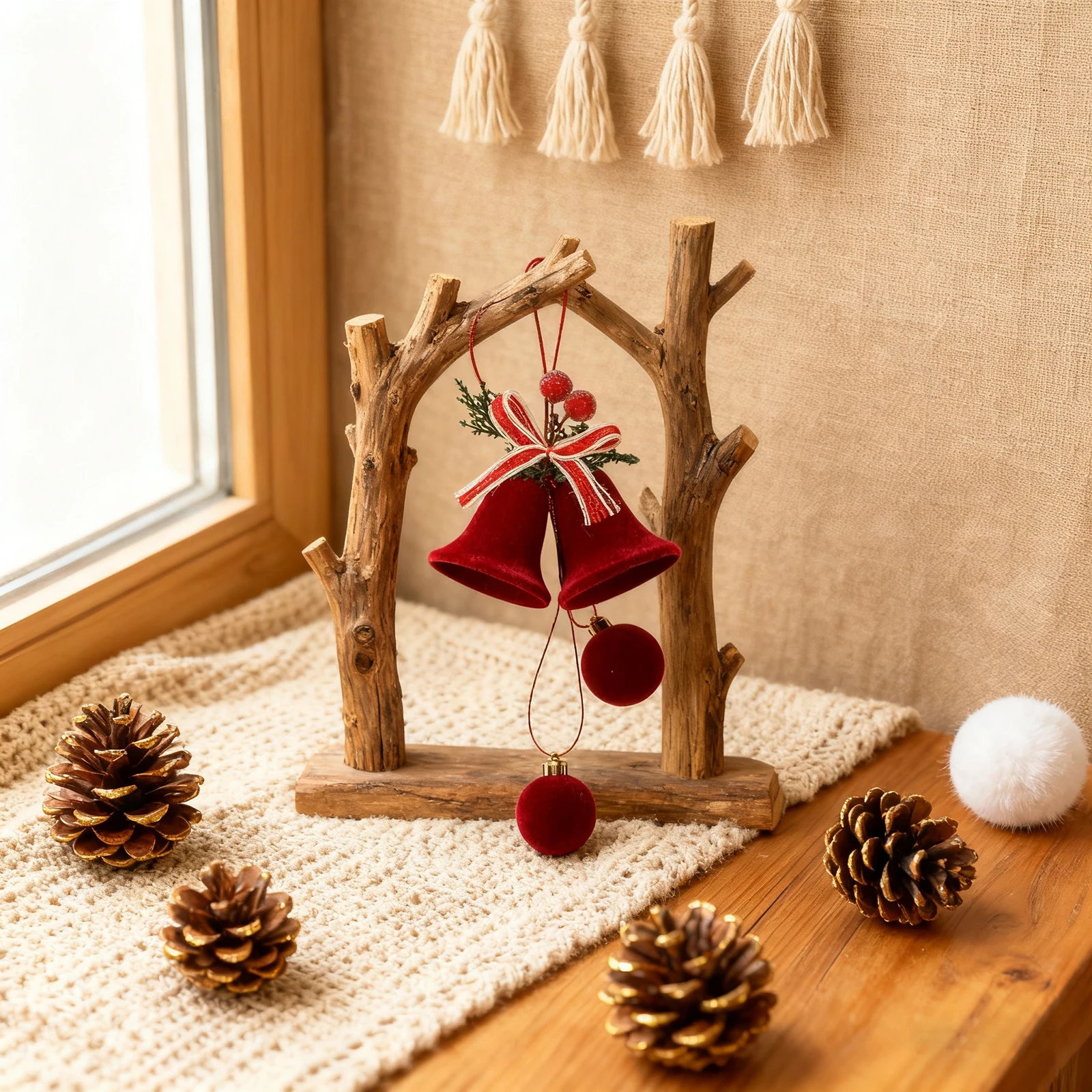 

Holiday For Tree Decorations with Flocked Velvet Plush Christmas Bell Ornaments for DIY Home and Seasonal Display Use