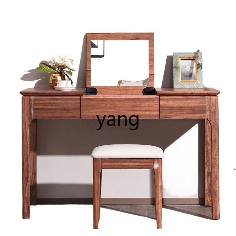 

LMM modern bedroom flip cover dual-purpose desk small apartment full solid wood makeup table