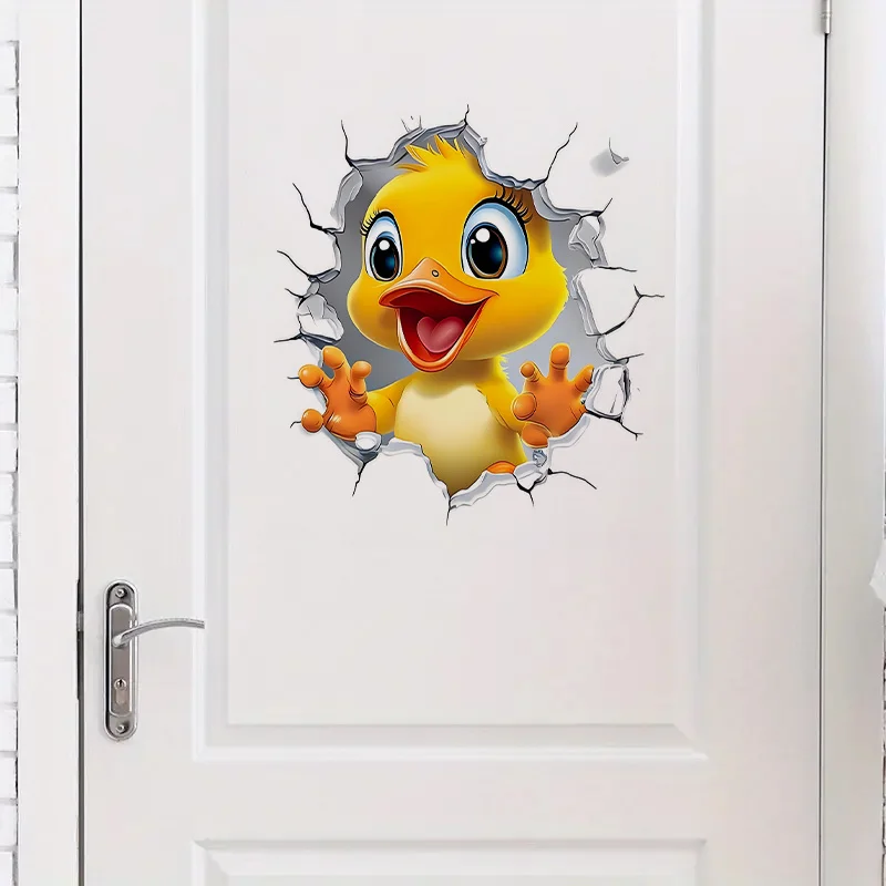 2D Holey Little Yellow Duck Sticker - Waterproof Vinyl Wall Decal, Self-Adhesive PVC Material Sticker, Easy to Install