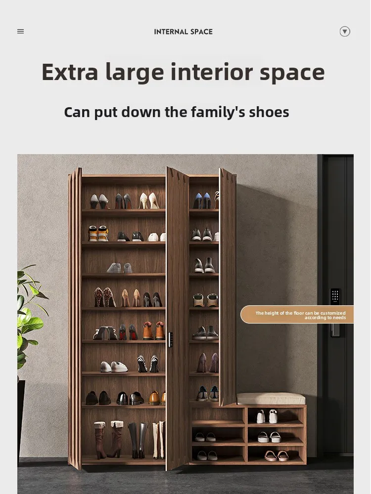 Medieval high-end home shoe cabinet, locker integrated door corridor with password lock, shoe change stool solid wood entrance