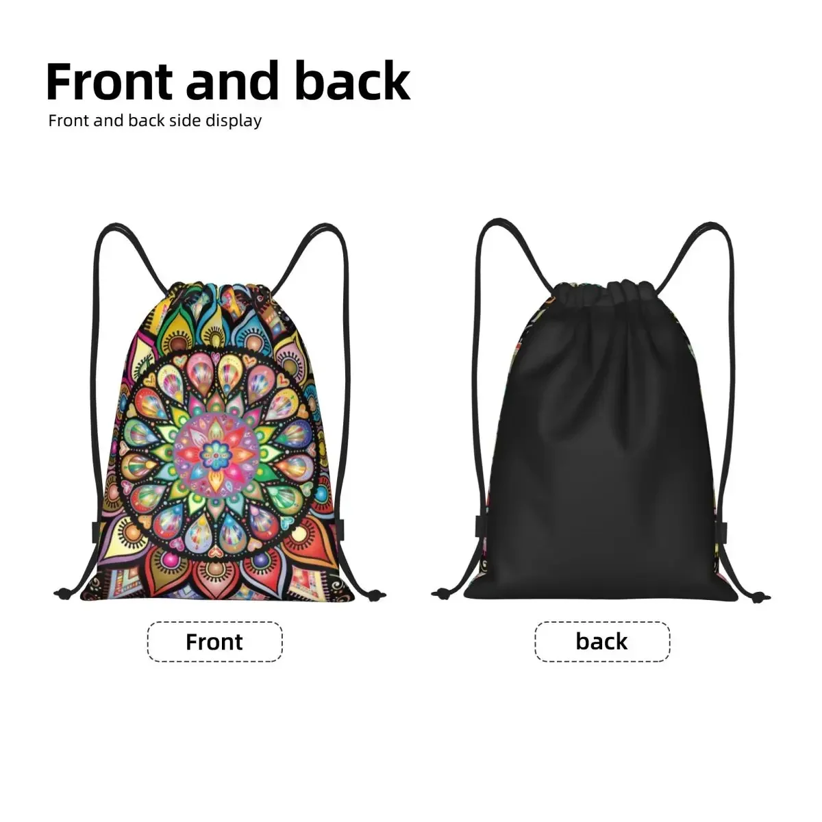 Custom Colorful Lotus Mandala Drawstring Bags Men Women Lightweight Buddhism Flower Sports Gym Storage Backpack