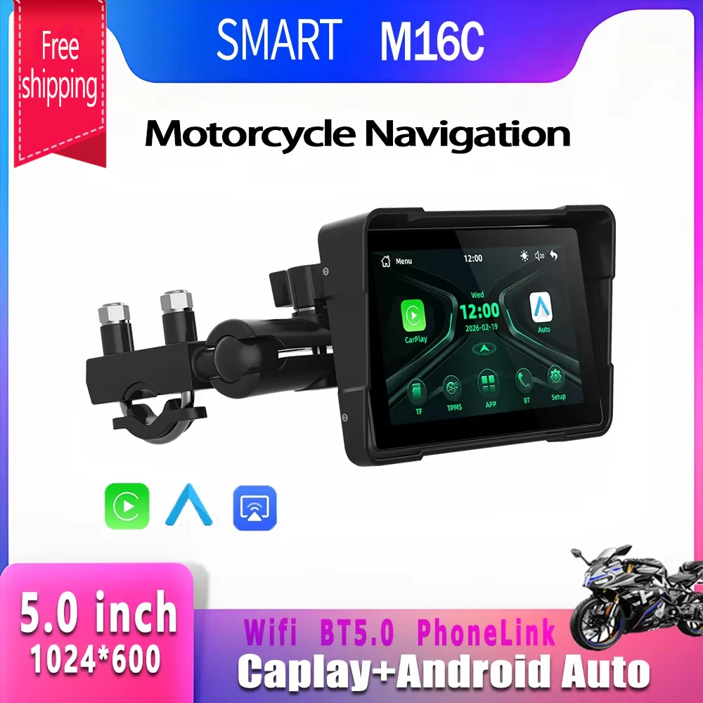 SMART 5 Inch Portable Motorcycle Monitor Motorcycle Navigation Mirroring Display Screen Wireless CarPlay Android Auto Screen