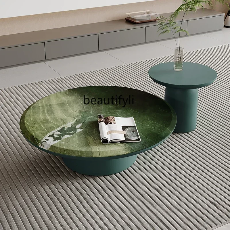 CC Minimalist Marble Round Italian Light Luxury Living Room Home High And Low Round Coffee Table Combination