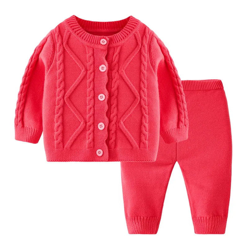 Spring Fall Newborn Boy Clothes Toddler Girls Outfit Sets Korean Casual Pink Cute Long Sleeve Coat+Pants Baby Clothing BC2239-1