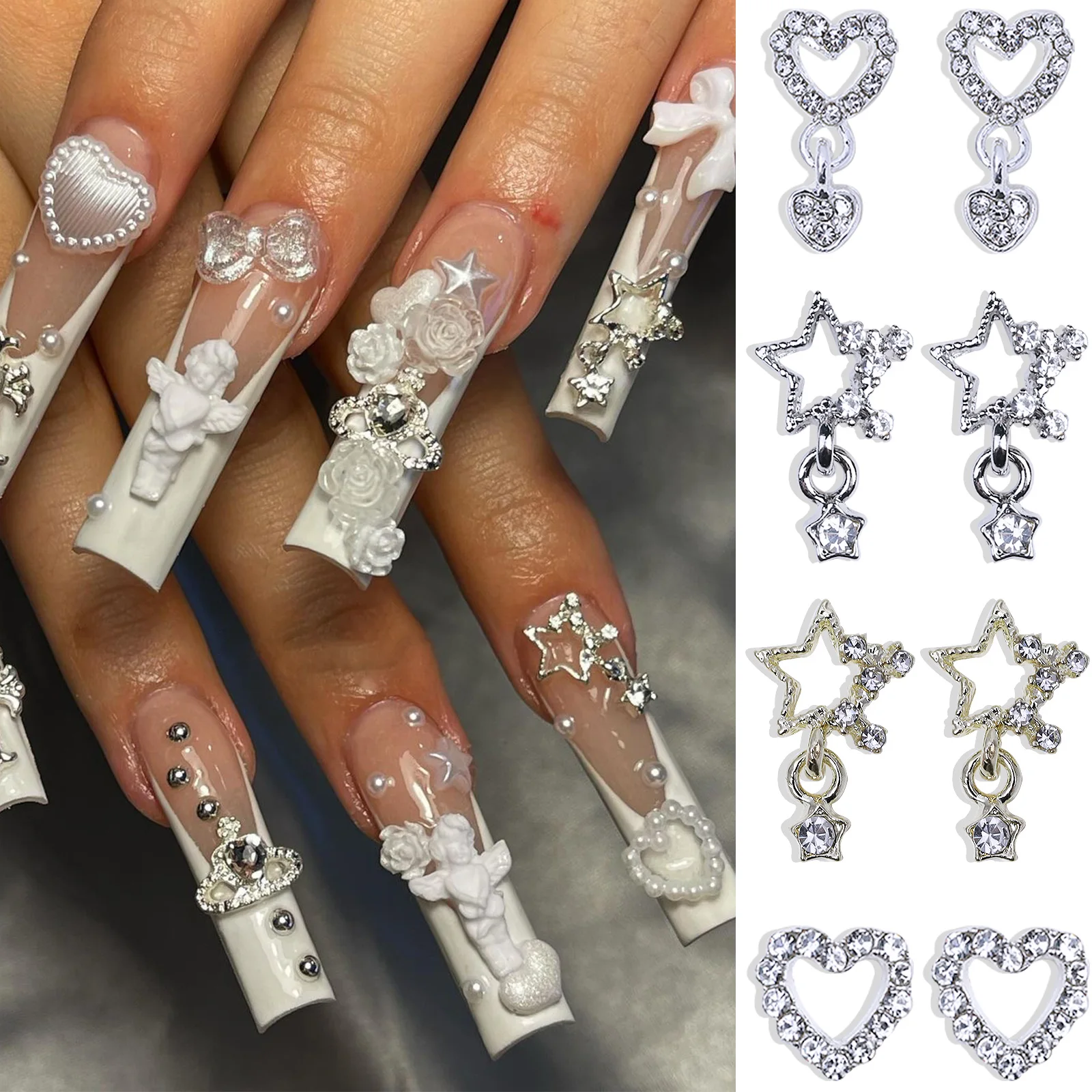 10/20pcs 3D Alloy Inlaid Diamond Star Pendant Nail Art Charms Exquisite Nail Decoration DIY Manicure Accessories Supplies