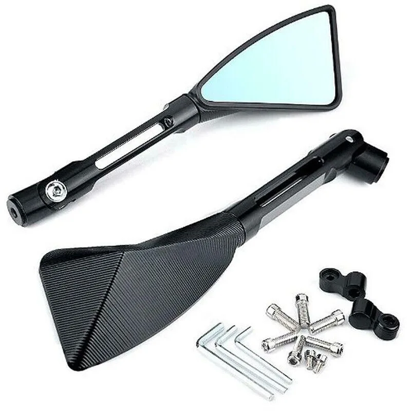 7/8 Inch Universal CNC Rear View Motorcycle Mirrors Black Triangle Motorbike Side Mirror for Street Sport Dirt Bike Scooter