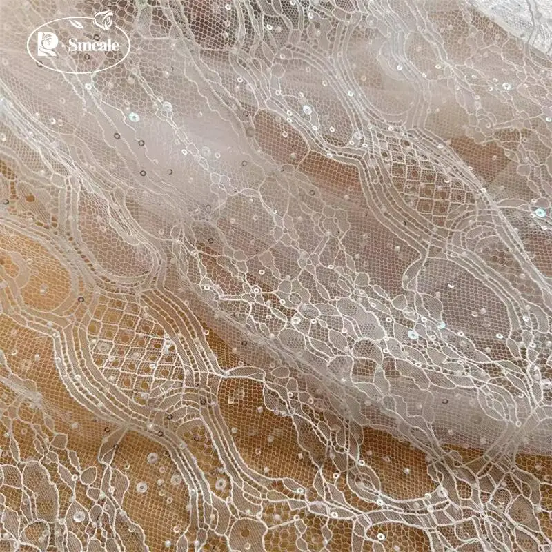 

3M .High Quality Geometric Patterns Sparkling Sequin Bead Embroidery Wedding Dress,Bridal Lace Fabric.DIY Sewing Accessories