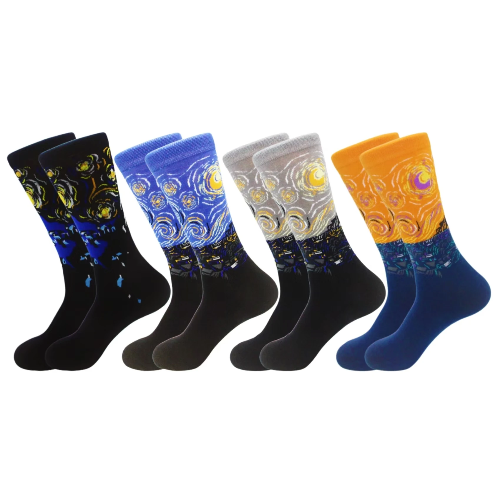 

1 pair of European and American trendy socks with personalized starry sky oil painting couple mid-calf socks