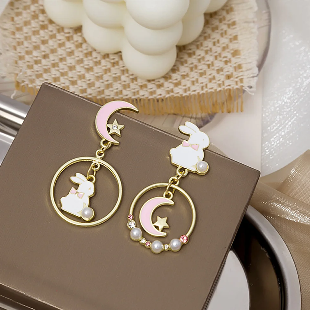 

1Pair Rabbit Earrings Women Moon Star Alloy Drop Earrings Charming Cute Ear Accessories for Daily Wear Kawaii Jewelry