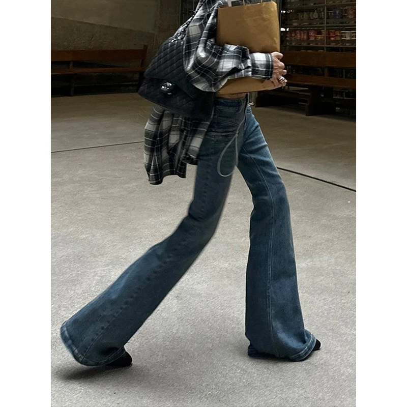 Blaue Röhrenjeans Damen Harajuku Vintage Y2k Denim Hose American 2000er Jahre Stil Emo Oversize Jeans Lange Hosen Kleidung Herbst