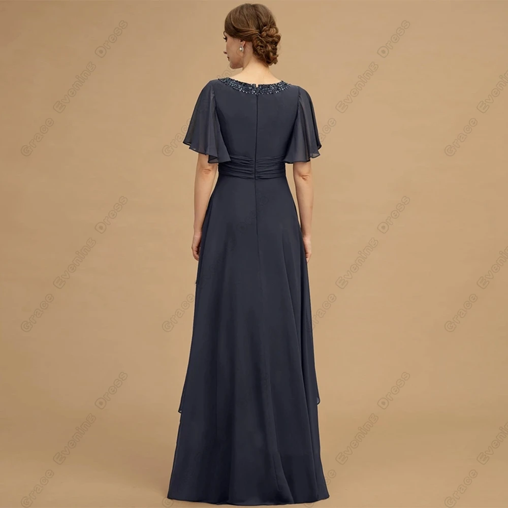 Charmante Primeur Moeder Van De Bruid Jurken Met Lovertjes Korte Mouw Plooi Chiffon Strand Trouwjurk Robe De Soirée Zomer