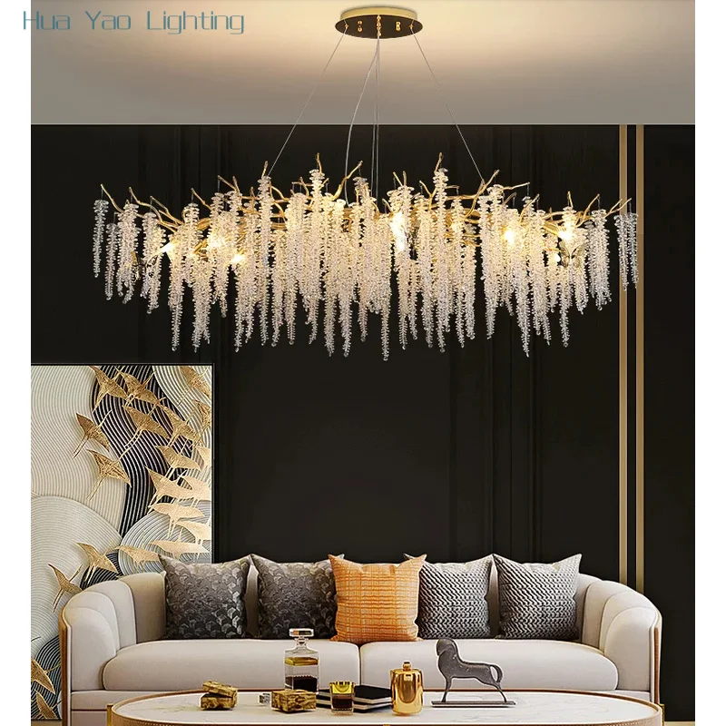 

New chandelier strip art creative branch living room American dining room lamp crystal decorative lighting